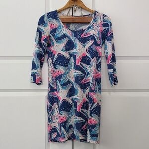 Lilly Pulitzer Beacon Dress Women's XS Blue Pink Star Struck Pima Cotton